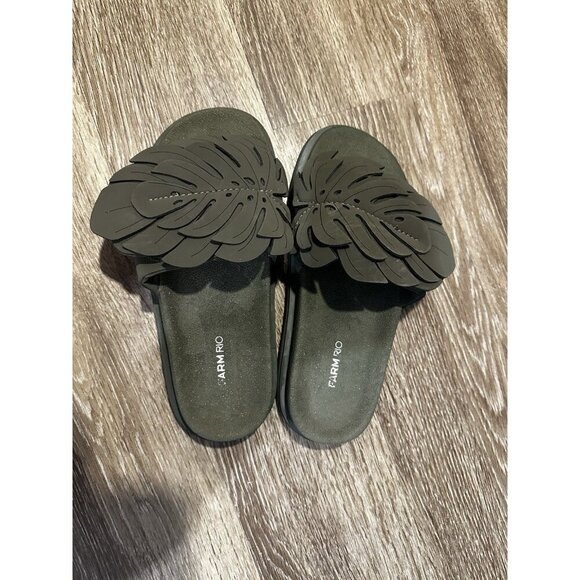 FARM RIO Forest Green Monstera Anatomic Slide Sandals Size 11 - Picture 2 of 5